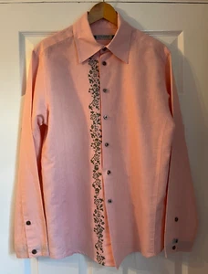 Quiksilver Mens Floral Print Pink Linen & Cotton Shirt M  - Picture 1 of 4