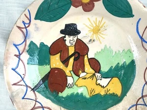 Vintage Portuguese Folk Art Painted Terra Cotta Pottery Dish - Picture 1 of 10