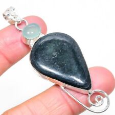 Natural Ruby In Kyanite,Chalcedony Gemstone 925 Sterling Silver Pendant 2.88" H9