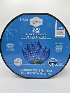 Holiday Time 100 Count Blue Super Bright C9 LED Christmas Lights 59.6 FT NEW - Picture 1 of 9