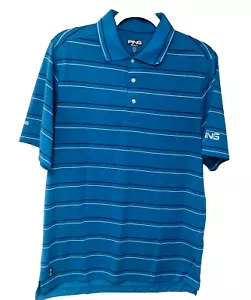 Camisa de golf PING Performance para hombre M 40 pecho azul rayas polo bordado logotipo - Imagen 1 de 4