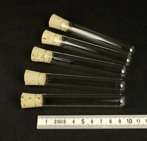 Tubi di prova vetro Pyrex 10 ml x 5 con tappo sughero 100 mm x 16 mm tubo borosilicato - Foto 1 di 1