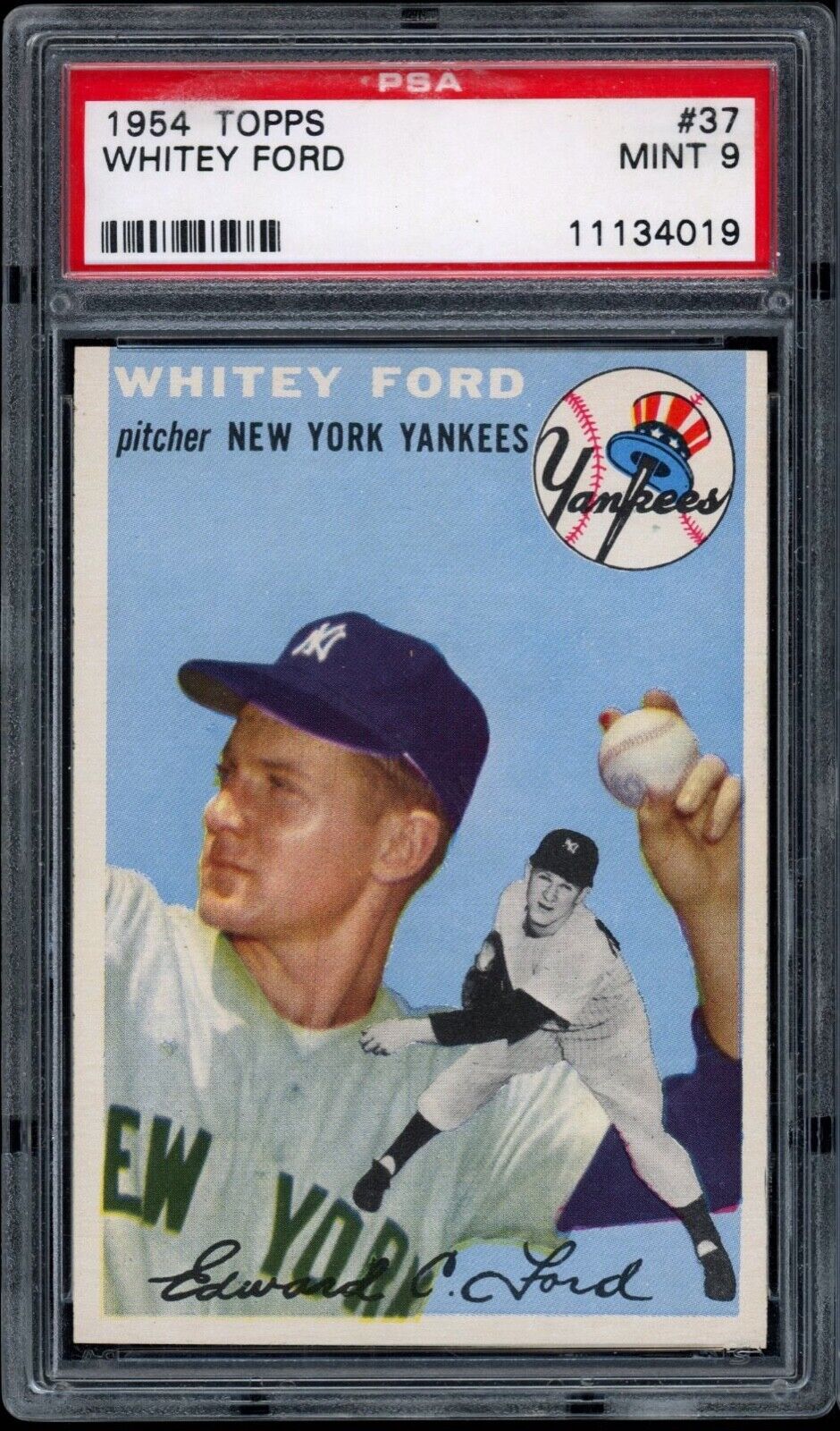 Whitey Ford 1954 Topps Yankees Baseball Card #37 PSA 9  LOW POP