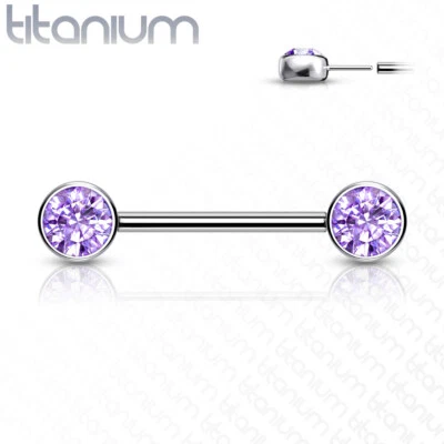 Par de barras de pezón de titanio de grado implante sin rosca con tapas planas de circonita cúbica Foto 1 de 4