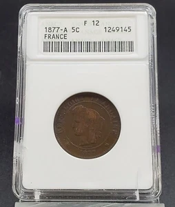 1877-A ANACS F12  France 5 Centimes Ceres Coin Fine Certified - Picture 1 of 5