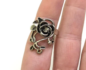 Sterling Silver 925 Rose Flower Boho Ring Coquette Whimsical Cottagecore - Picture 1 of 11