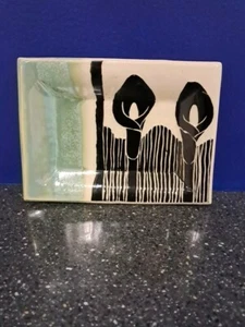DEPAW Studio Pottery Tray 5 x 7 Marked Trinket Jewelry Dish Unique Black Lilys - Picture 1 of 5