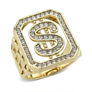 Mens gold ring dollar signet pinky usa ring cubic zirconia steel stamped - Picture 1 of 5