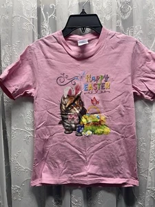 Happy Easter - Kitty with Basket Kids Pink T-shirt Unisex Sz Small (7-8) NWOT - Picture 1 of 5