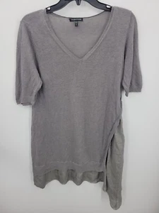 Eileen Fisher Sweater Womens Medium Gray Linen Silk Mixed Media Asymmetric Hem - Picture 1 of 8