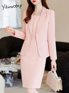 Women Elegant Office Dress Set Slim Fit Fashionable Single Button New 2 Pcs Set - Picture 1 of 36