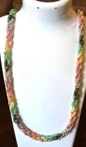 Multi-Color Braided Freshwater Pearl Necklace Spring Colors 11" Long - Picture 1 of 4