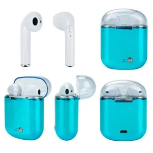 Color: METALLIC BLUE - Clear Top Dual Chamber Wireless Bluetooth Earphones With - Picture 1 of 1