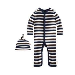 NEW Burt's Bees Baby Multi Stripe Organic Baby Cotton One Piece Jumpsuit Sz 18M - Picture 1 of 5