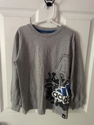 Adidas Long Sleeve Gray Sports Shirt Basketball Skateboarding Size Youth Boys 7  - Image 1 of 4