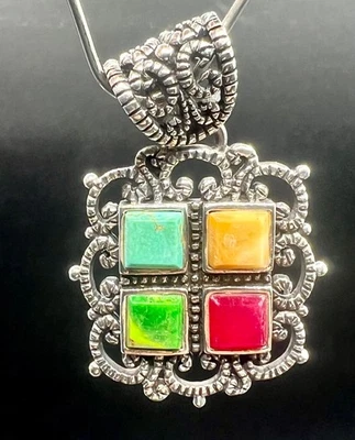 Colgante Multi Piedra Firmado Diseñador Plata Esterlina 925 BARSE De Colección 13g Foto 1 de 4