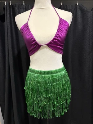 Mermaid Costume Adult Halloween Small Sequin Green Skirt Purple Top - Image 1 of 4