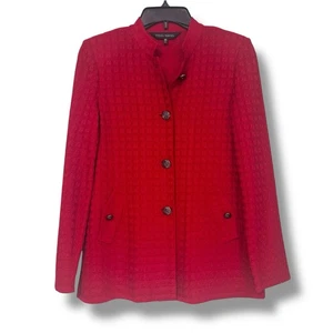 Ming Wang XS Jacke Drei Knopf Blazer Arbeit Büro Cardigan Rot Strukturstrick - Bild 1 von 10
