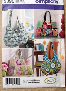 Sweet Pea Tote Bags Purses Two Styles Simplicity 2396 One Size 11-inch X 14-inch - Picture 1 of 12