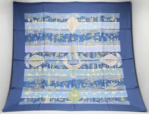 Hermès Scarf Carré 90 “Rives fertiles” 100% silk Blue - Picture 1 of 7