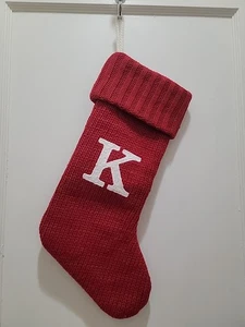 Wondershop Monogram Christmas Stocking Letter K Initial Red Knit Xmas - Picture 1 of 4