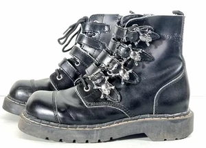 Anarchic T.U.K. Botas Punk Góticas Reino Unido Talla 8 - Cuero Negro Con Hebillas Calavera - Imagen 1 de 9