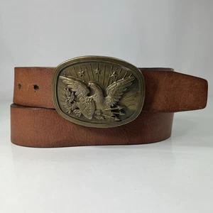 Cinturón ancho de cuero marrón American Eagle - Hebilla de placa - Talla 38 - Imagen 1 de 8