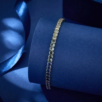 10Ct Round 14K Yellow Gold FN Half Bezel Set Lab Created Rainbow Tennis Bracelet - Image 1 of 4