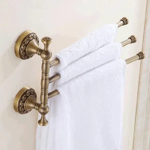Swivel Towel Rail Triple Bar 3-tier Hanger Antique Brass - Picture 1 of 5