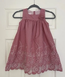 Bonnie Jean Little Girls Red Gingham Print Eyelet Summer Dress Flowers Size 6 - Picture 1 of 8