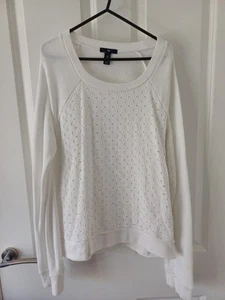 GAP Ivory Crew Neck Sweatshirt With Broderie Anglaise Front - Size Medium - Picture 1 of 2
