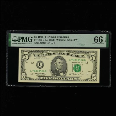 1995 FRN San Francisco 5 Dollars Fr#1985-L PMG 66 EPQ Gem UNC - Image 1 of 4
