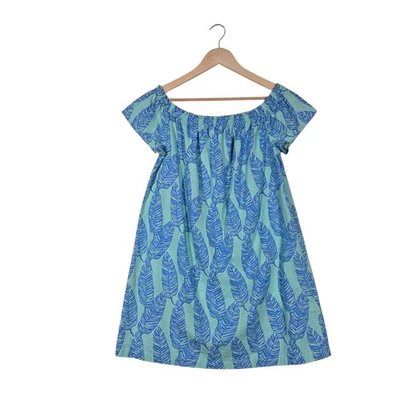 Mini Vestido Vineyard Vines Lino Algodón Talla S Azul Verde Hoja Tropical  Foto 1 de 4