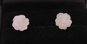 Rose Quartz Ornate Rose Shape Vintage Stud Earrings Set In 925 Sterling Silver - Picture 1 of 21