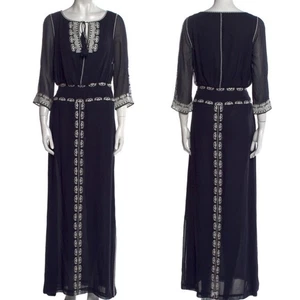 Tory Burch Vestido Caftán Seda Noche Azul Marino Blanco - Imagen 1 de 12