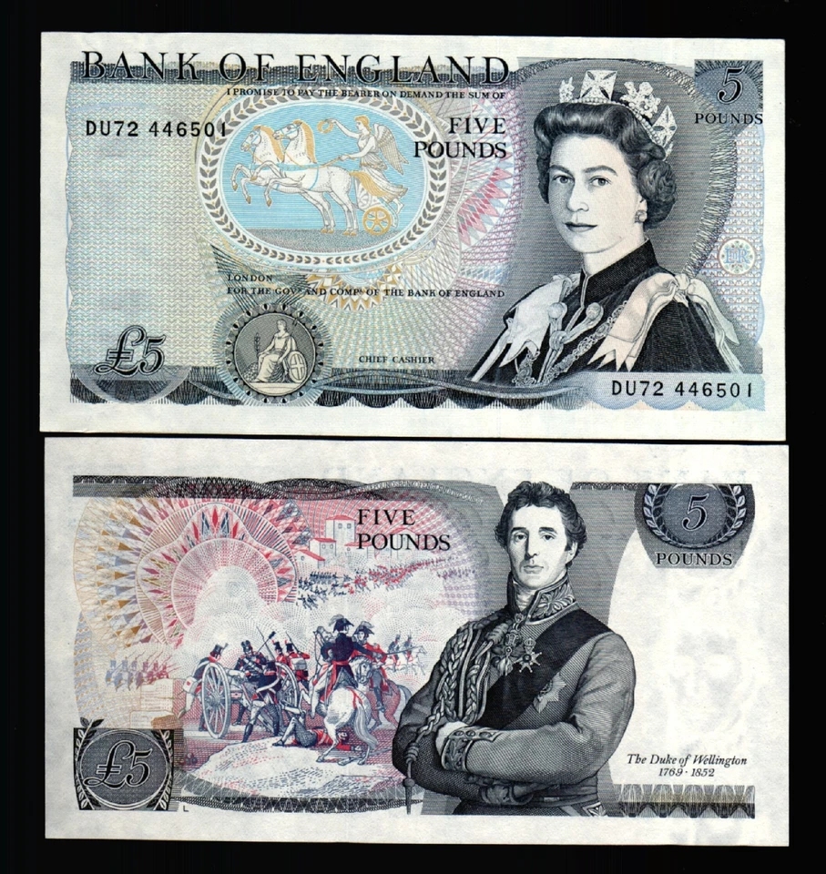 GREAT BRITAIN 5 POUNDS P-378 Without Sign ERROR 1982 Queen UNC HORSE BATTLE NOTE - Image 1 of 1