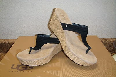 UGG ZAMORA BLACK SUEDE WEDGE THONG SHOSE US 9.5 / EU 40.5 / UK 8 - Image 1 of 4
