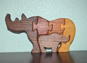 Small Wooden Rhinoceros Puzzle - Picture 1 of 7