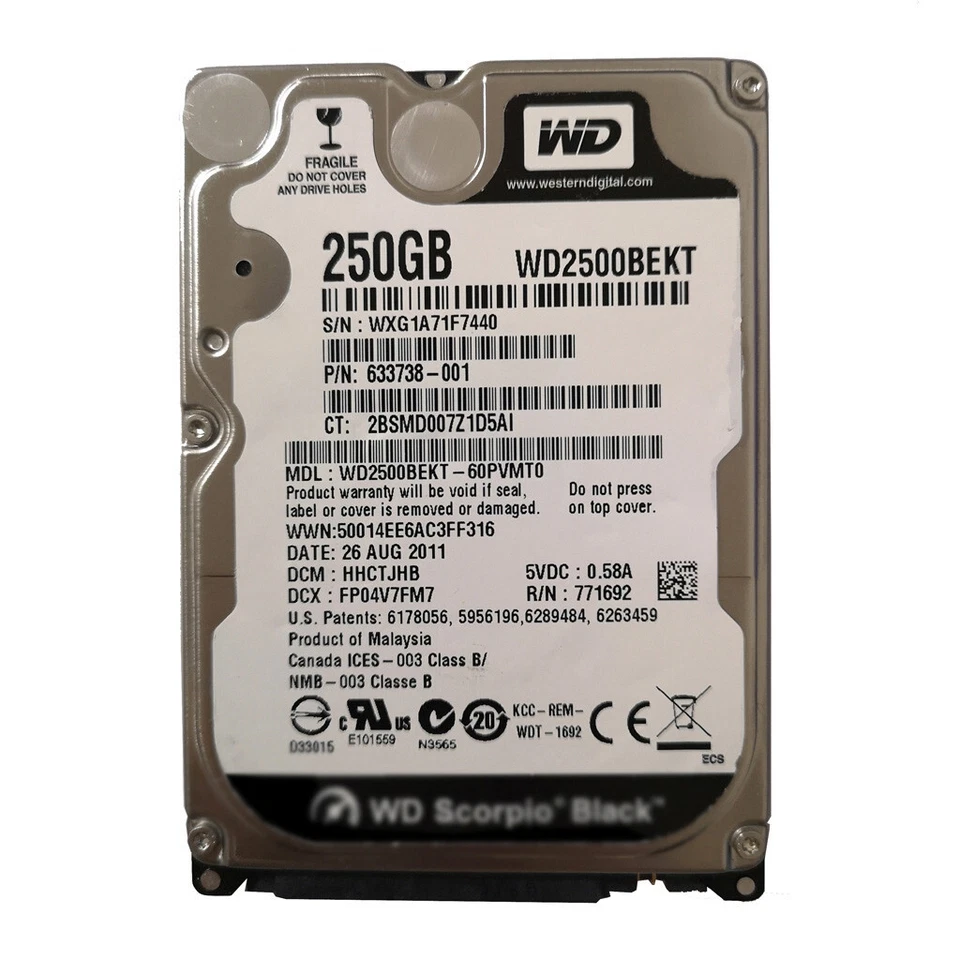 Western Digital 250GB WD2500BEKT 7200RPM SATA 2.5" Laptop HDD Hard Disk Drive - Image 1 of 3
