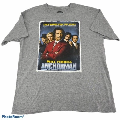 Will Ferrell Sz M Anchorman The Legend of Ron Burgundy Movie Poster T Shirt Gray - Imagem 1 de 4