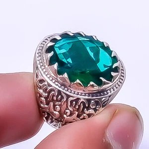 Emerald Quartz (Simulated) 925 Sterling Silver Turkish Ring Adjustable (R13) A47 - Picture 1 of 1