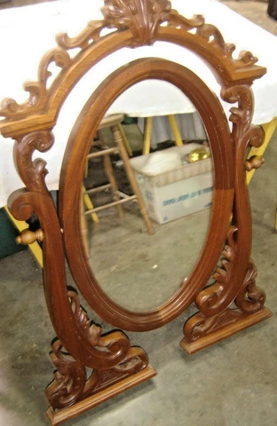 Antique Salvage Ornate Victorian Walnut Frame ~ Pierced ~ Oval Mirror      #1506 Cover