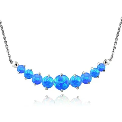 925 Silber Künstlicher Blauer Opal & Diamant Akzent Frontal Reise Kette, 45.7cm - Bild 1 von 3