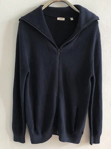 Esprit Cardigan Mens L Sweater Ribbed Knit Blue Zip Organic Cotton Preppy READ - Picture 1 of 10