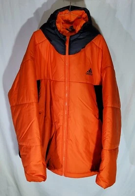 NWT Adidas 3-Stripes BSC 3S Puffer Hooded Jacket Orange Size XXL HG4885 - Image 1 of 4