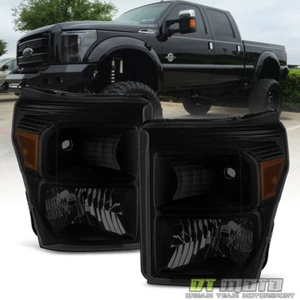 Black Smoke 2011-2016 Ford F250 F350 F450 Super Duty Headlights Left+Right 11-16 - Picture 1 of 6
