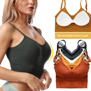 Women's Longline Yoga Crop Tank Tops Padded Sports Bra Workout Running Camisole - Picture 1 of 28
