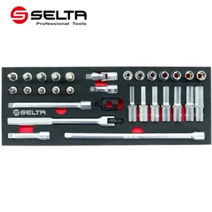 Selta Taiwan 31pc 3/8" Dr. Cr-V 6PT Regular Deep Socket & Torx Bits Set EVA Tray - Picture 1 of 11