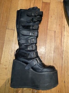Demonia SWING-815 Plateau Goth Stiefel Schnallenriemen mit Metallreißverschluss Fetisch! L00K - Bild 1 von 12
