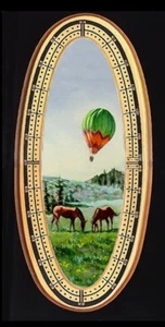 CRIBBAGE BOARD by Sharon Sharpe "BALLOON & HORSES" - Picture 1 of 2